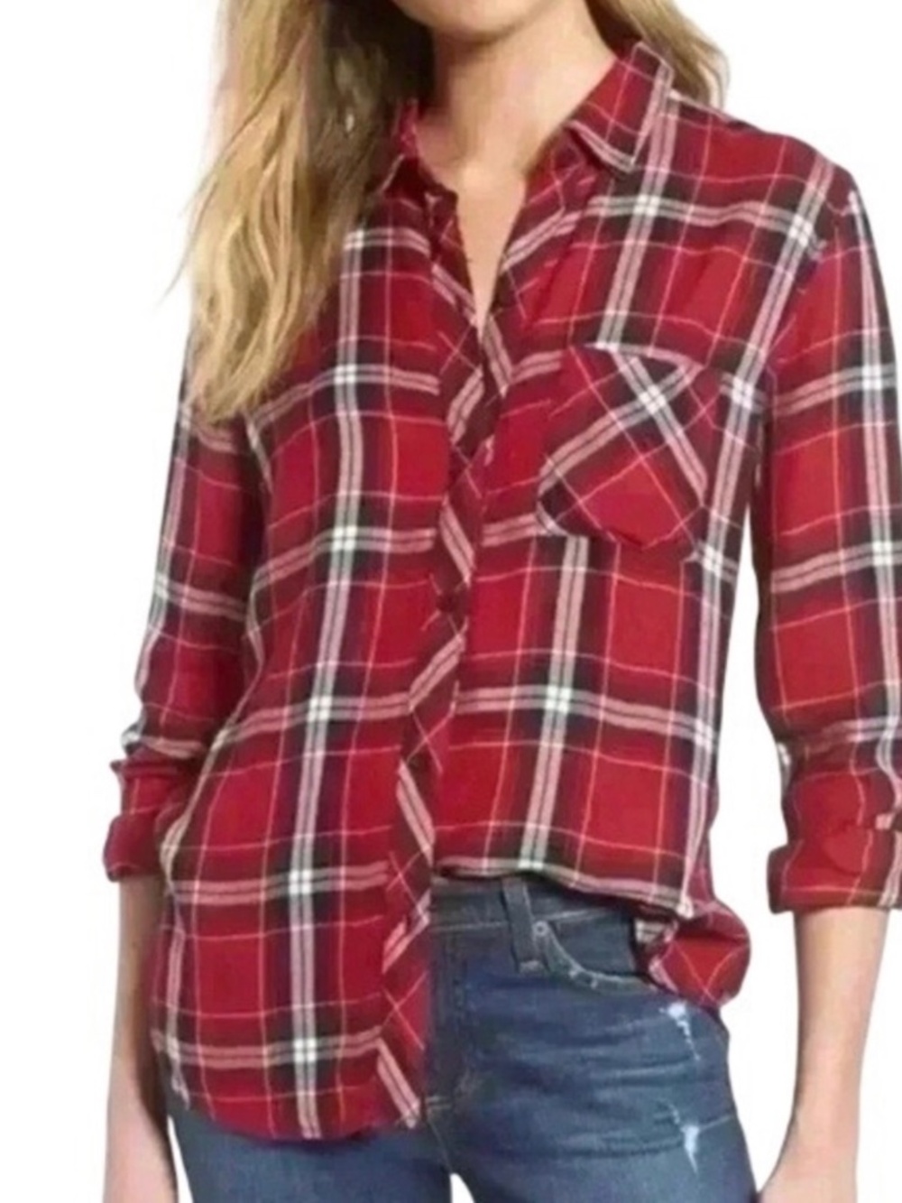 Rails Hunter Cranberry Ink Plaid Button Down Shirt Red Navy White Small